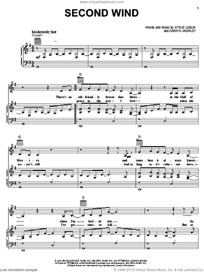 Second Wind sheet music for voice, piano or guitar by Darryl Worley and Steve Leslie, intermediate skill level