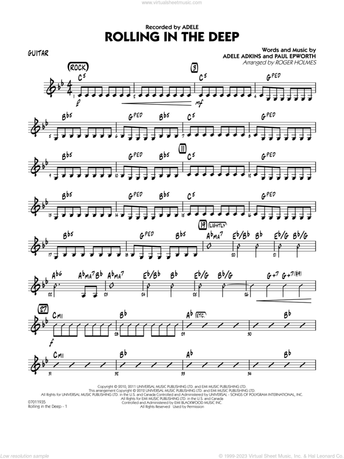 Rolling in the Deep sheet music for jazz band (guitar) by Adele, Adele Adkins, Paul Epworth and Roger Holmes, intermediate skill level