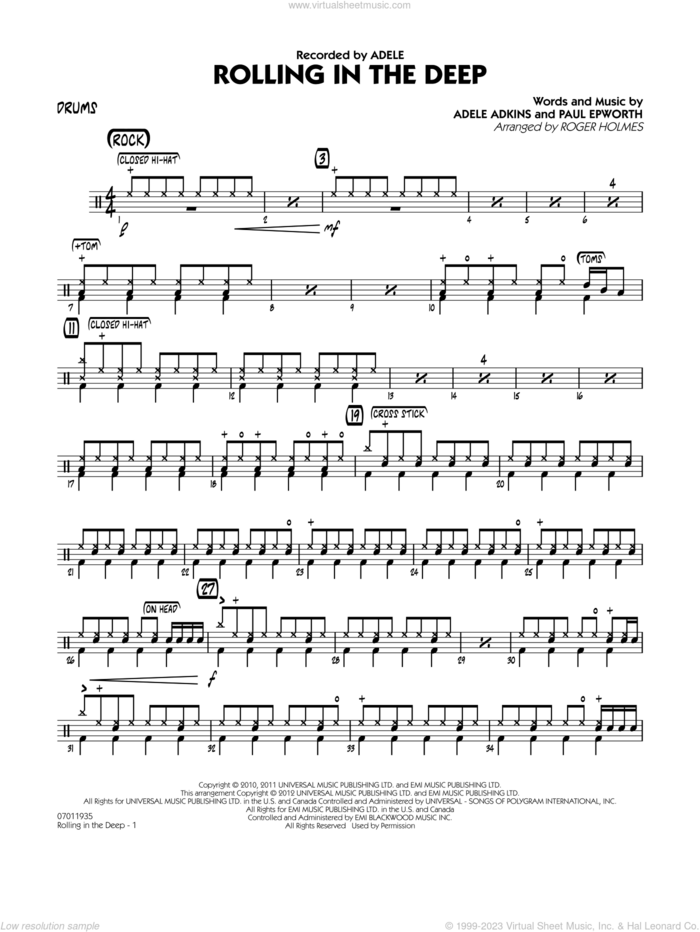 Rolling in the Deep sheet music for jazz band (drums) by Adele, Adele Adkins, Paul Epworth and Roger Holmes, intermediate skill level