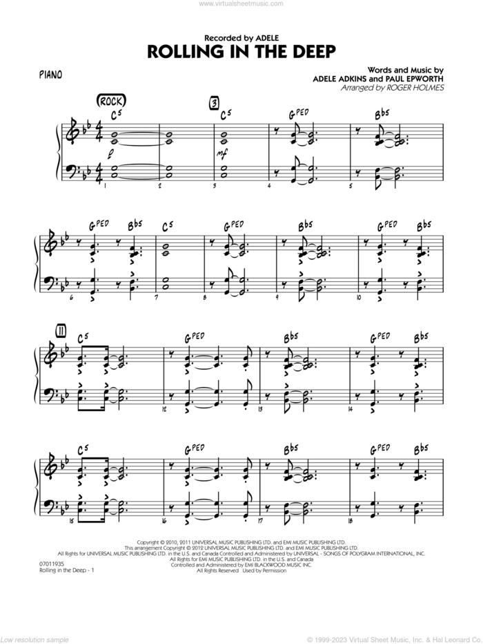 Rolling in the Deep sheet music for jazz band (piano) by Adele, Adele Adkins, Paul Epworth and Roger Holmes, intermediate skill level