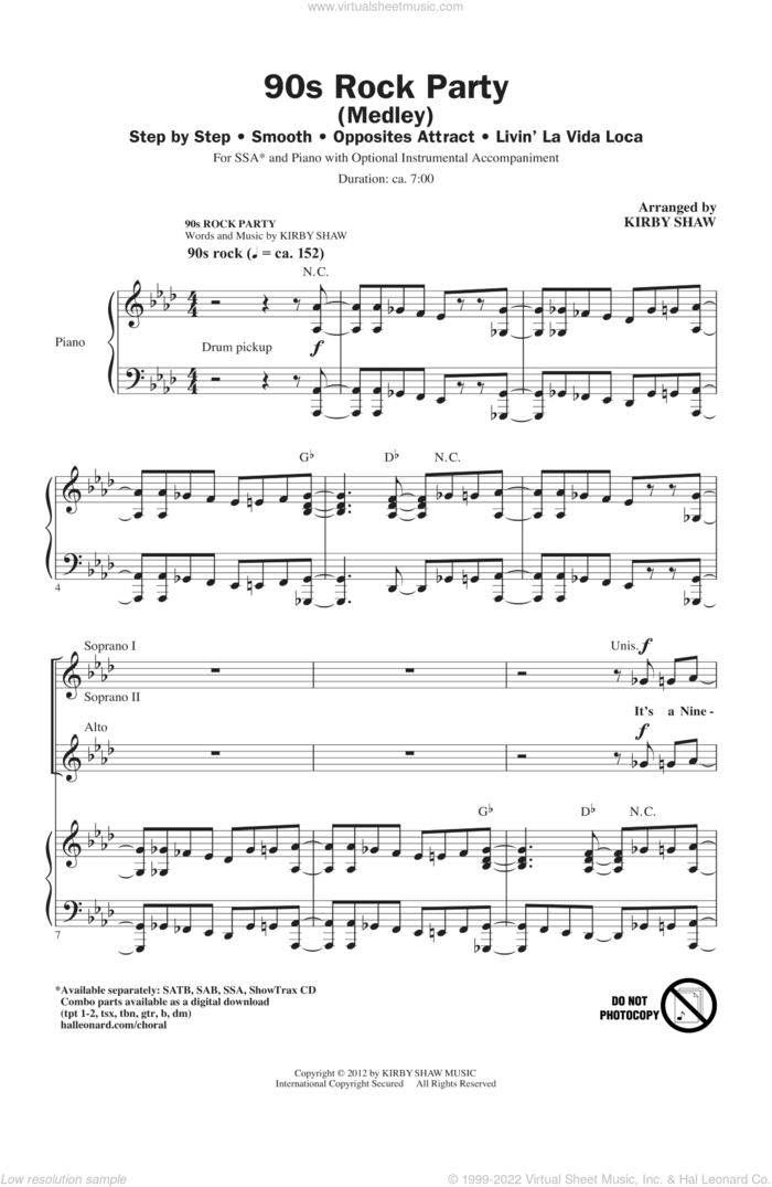 90's Rock Party (Medley) sheet music for choir (SSA: soprano, alto) by Kirby Shaw, intermediate skill level