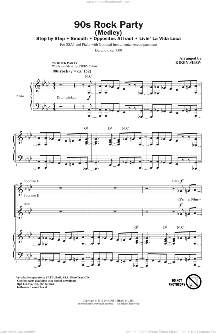 90's Rock Party (Medley) sheet music for choir (SSA: soprano, alto) by Kirby Shaw, intermediate skill level