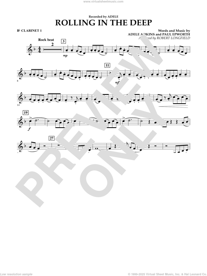 Rolling in the Deep sheet music for concert band (Bb clarinet 1) by Adele, Adele Adkins, Paul Epworth and Robert Longfield, intermediate skill level