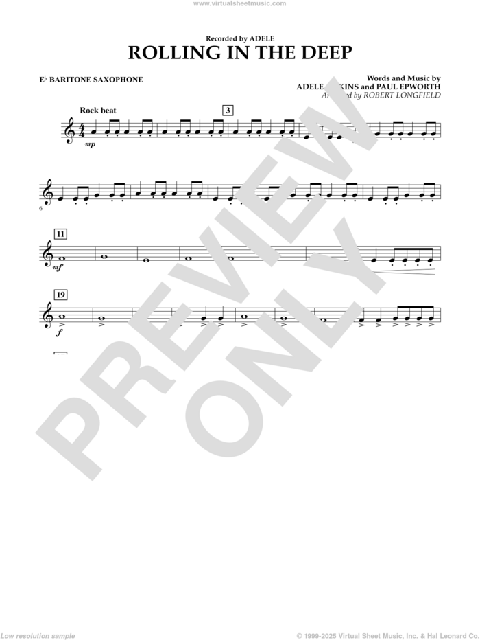 Rolling in the Deep sheet music for concert band (Eb baritone saxophone) by Adele, Adele Adkins, Paul Epworth and Robert Longfield, intermediate skill level