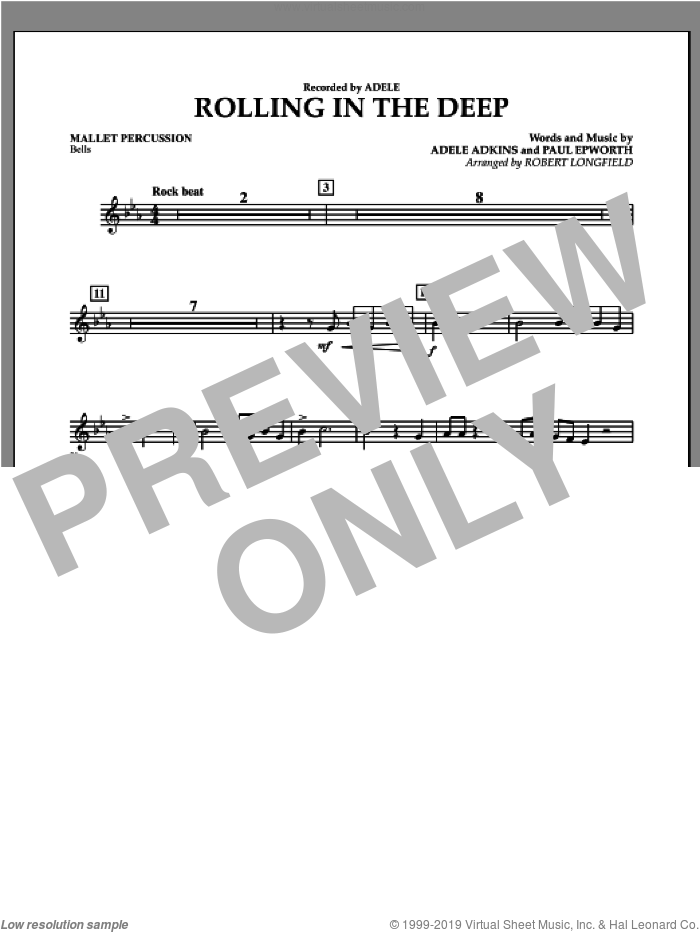 Rolling in the Deep sheet music for concert band (mallet percussion) by Adele, Adele Adkins, Paul Epworth and Robert Longfield, intermediate skill level