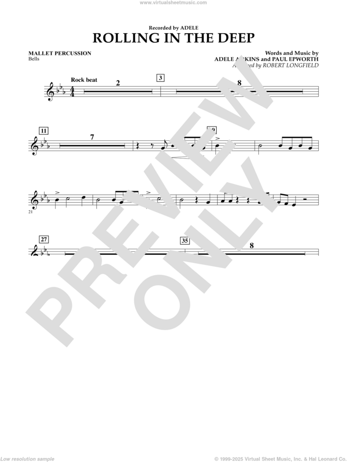 Rolling in the Deep sheet music for concert band (mallet percussion) by Adele, Adele Adkins, Paul Epworth and Robert Longfield, intermediate skill level
