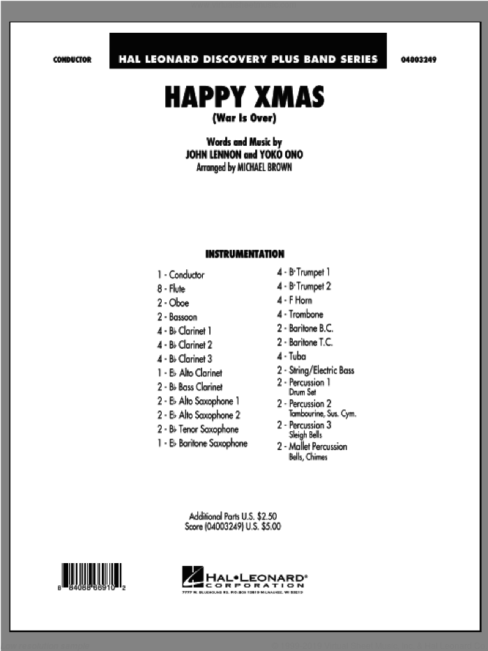 Happy Xmas (War Is Over) (COMPLETE) sheet music for concert band by John Lennon, Michael Brown and Yoko Ono, intermediate skill level