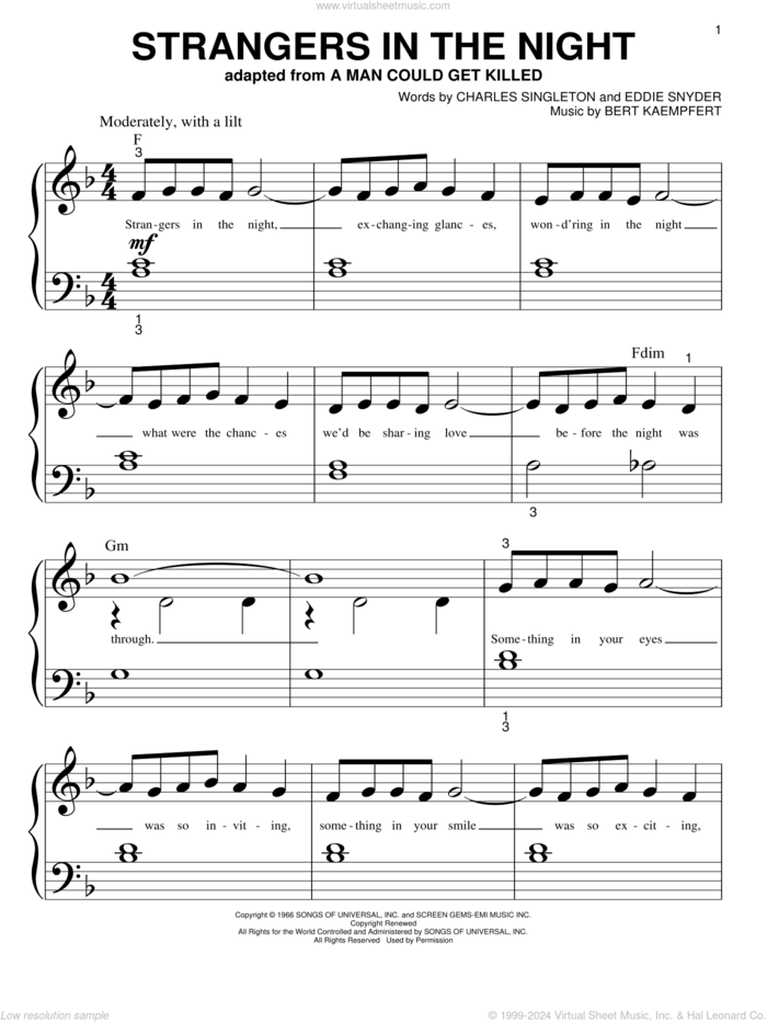 Strangers In The Night  Sheet music, Violin sheet music, Music