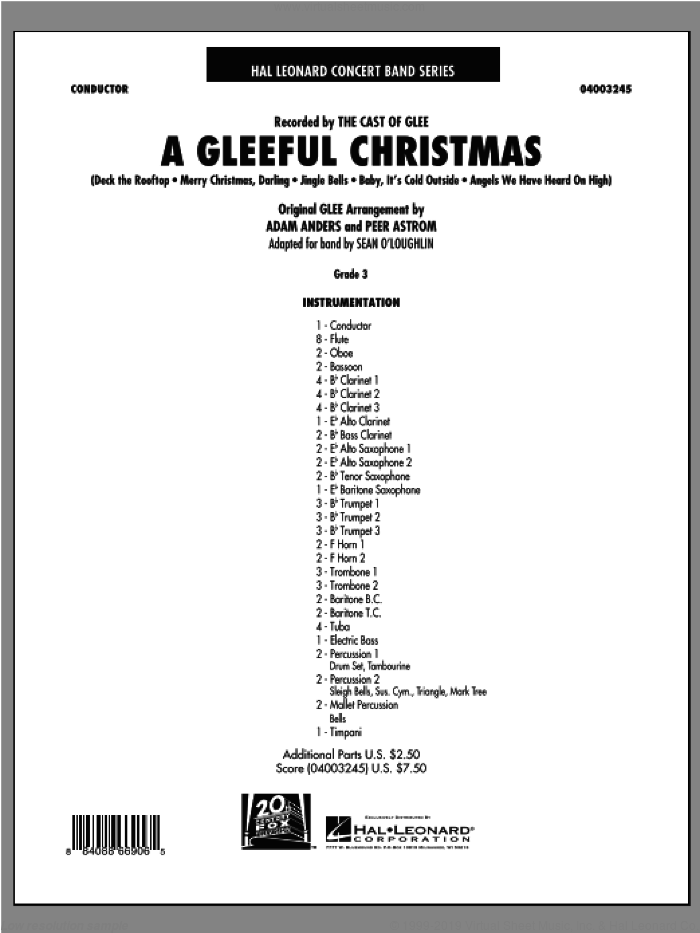 A Gleeful Christmas (COMPLETE) sheet music for concert band by Glee Cast, Adam Anders and Peer Astrom, intermediate skill level