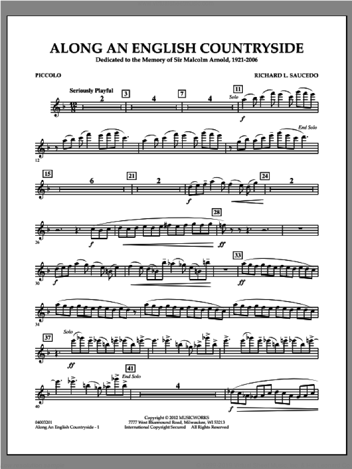 Along an English Countryside sheet music for concert band (piccolo) by Richard L. Saucedo, classical score, intermediate skill level