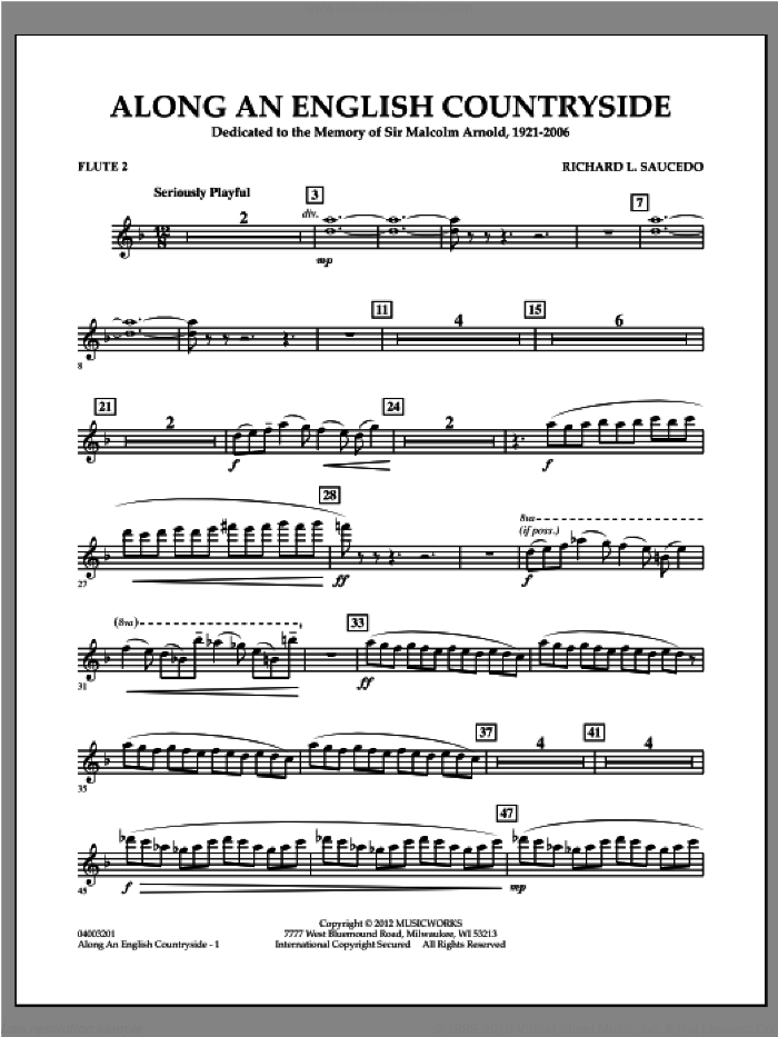 Along an English Countryside sheet music for concert band (flute 2) by Richard L. Saucedo, classical score, intermediate skill level