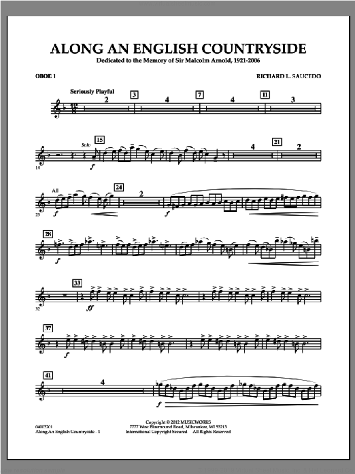 Along an English Countryside sheet music for concert band (oboe 1) by Richard L. Saucedo, classical score, intermediate skill level