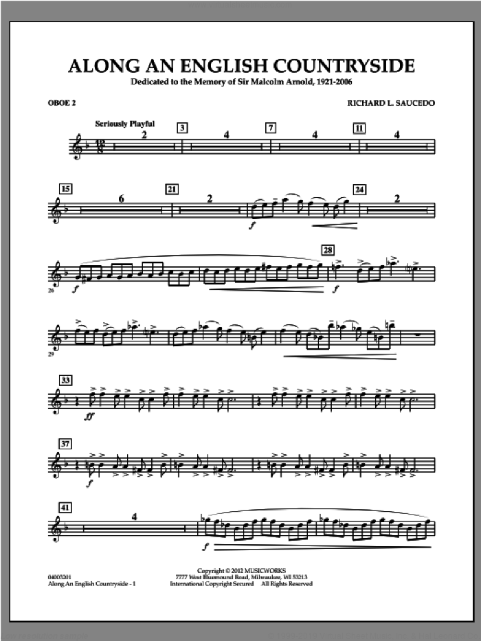 Along an English Countryside sheet music for concert band (oboe 2) by Richard L. Saucedo, classical score, intermediate skill level
