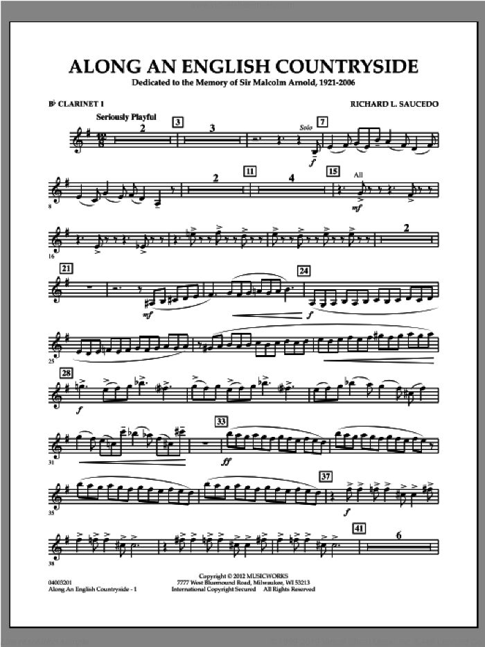 Along an English Countryside sheet music for concert band (Bb clarinet 1) by Richard L. Saucedo, classical score, intermediate skill level