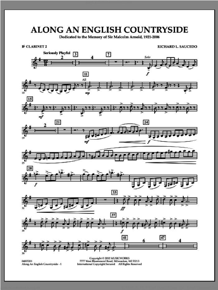 Along an English Countryside sheet music for concert band (Bb clarinet 2) by Richard L. Saucedo, classical score, intermediate skill level