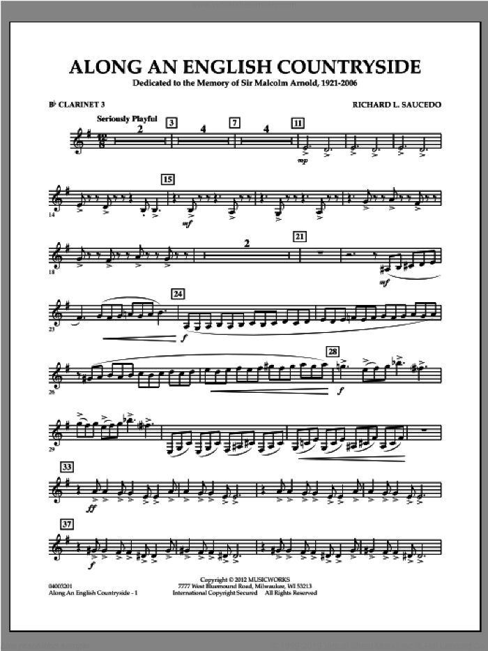 Along an English Countryside sheet music for concert band (Bb clarinet 3) by Richard L. Saucedo, classical score, intermediate skill level