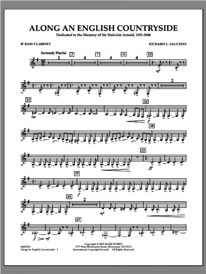 Along an English Countryside sheet music for concert band (Bb bass clarinet) by Richard L. Saucedo, classical score, intermediate skill level