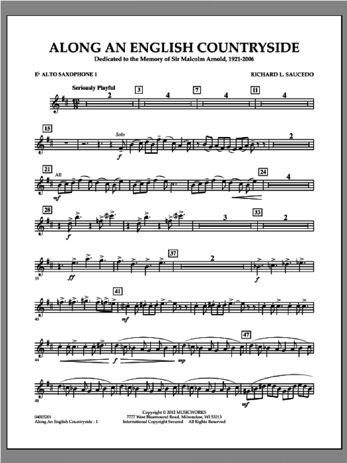 Along an English Countryside sheet music for concert band (Eb alto saxophone 1) by Richard L. Saucedo, classical score, intermediate skill level