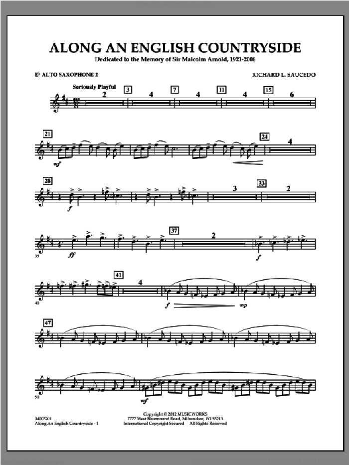 Along an English Countryside sheet music for concert band (Eb alto saxophone 2) by Richard L. Saucedo, classical score, intermediate skill level