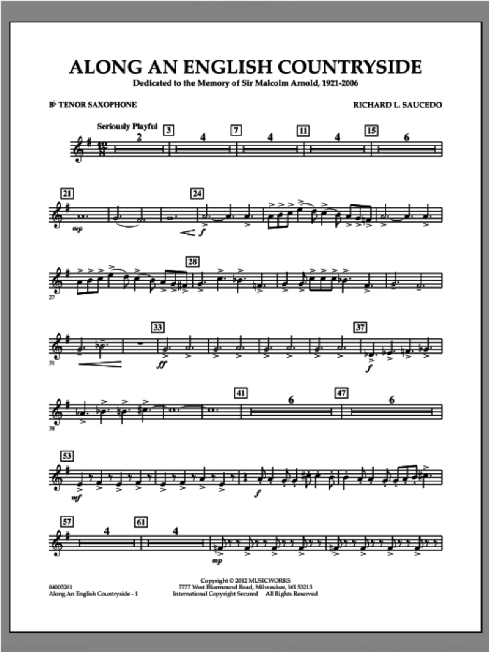 Along an English Countryside sheet music for concert band (Bb tenor saxophone) by Richard L. Saucedo, classical score, intermediate skill level