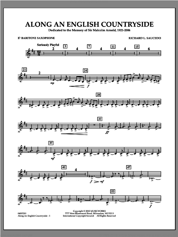 Along an English Countryside sheet music for concert band (Eb baritone saxophone) by Richard L. Saucedo, classical score, intermediate skill level