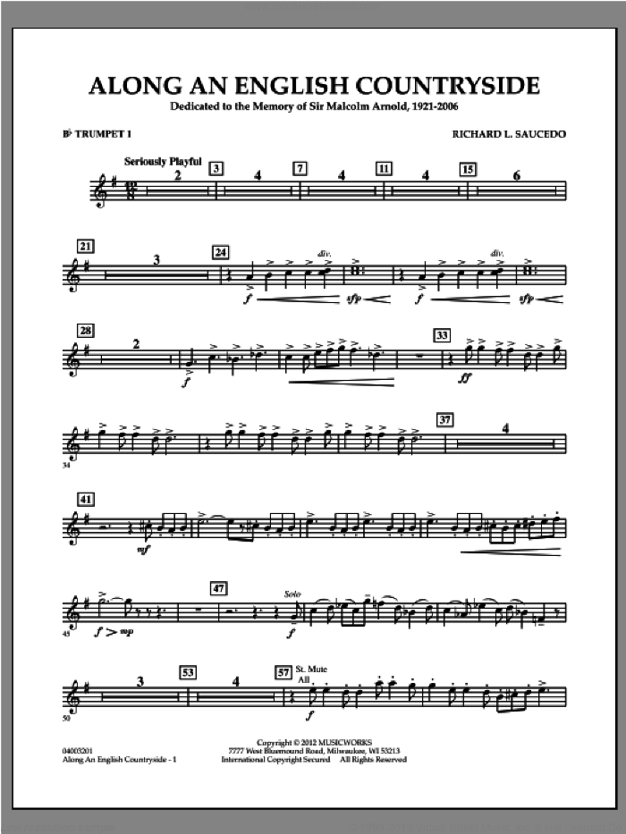 Along an English Countryside sheet music for concert band (Bb trumpet 1) by Richard L. Saucedo, classical score, intermediate skill level