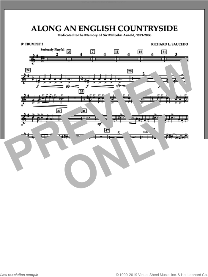 Along an English Countryside sheet music for concert band (Bb trumpet 2) by Richard L. Saucedo, classical score, intermediate skill level