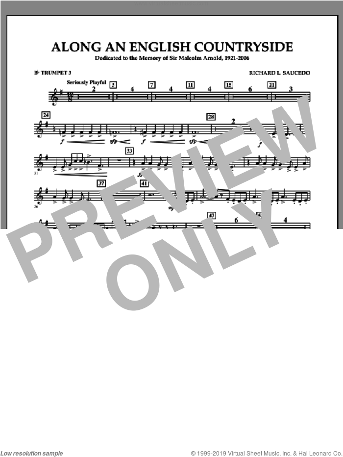 Along an English Countryside sheet music for concert band (Bb trumpet 3) by Richard L. Saucedo, classical score, intermediate skill level