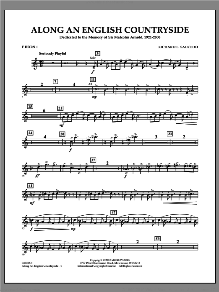 Along an English Countryside sheet music for concert band (f horn 1) by Richard L. Saucedo, classical score, intermediate skill level