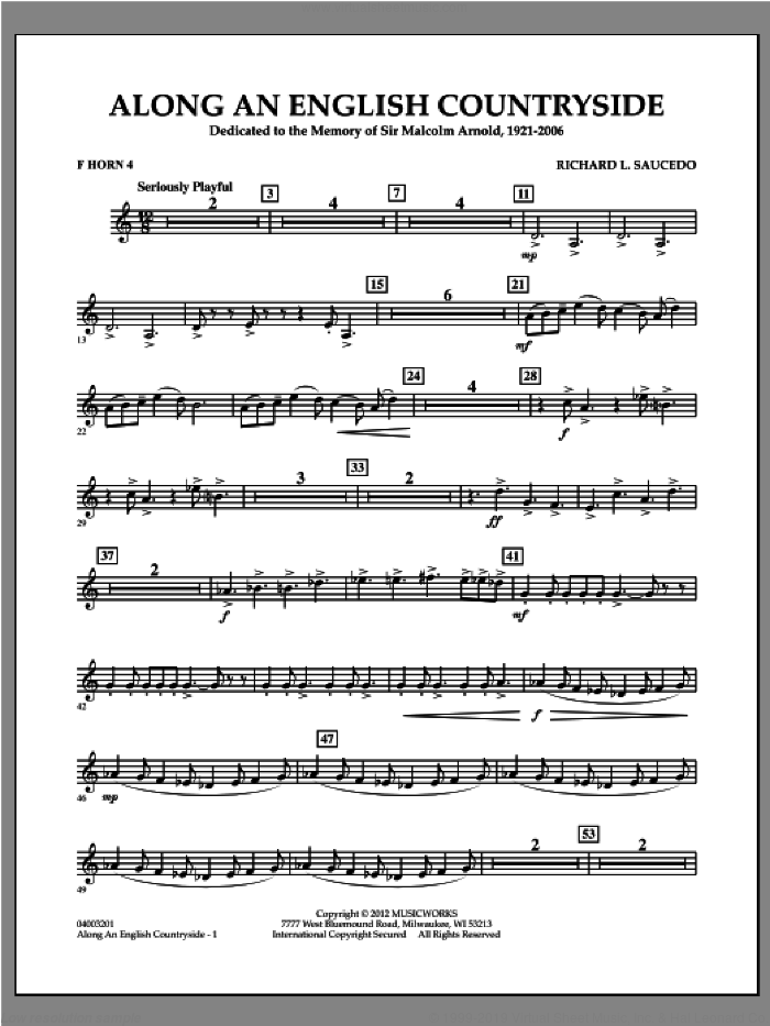 Along an English Countryside sheet music for concert band (f horn 4) by Richard L. Saucedo, classical score, intermediate skill level