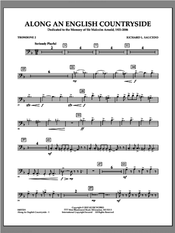 Along an English Countryside sheet music for concert band (trombone 2) by Richard L. Saucedo, classical score, intermediate skill level