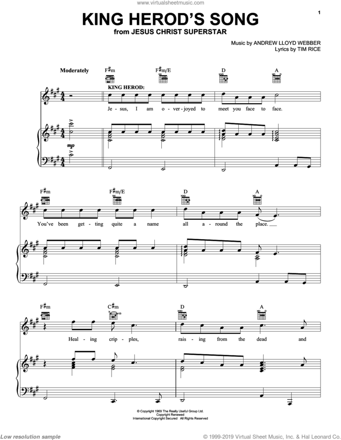 King Herod's Song sheet music for voice, piano or guitar by Andrew Lloyd Webber and Tim Rice, intermediate skill level
