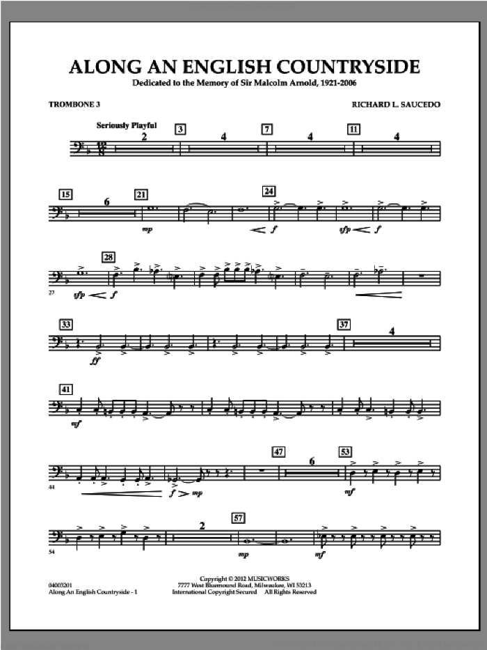 Along an English Countryside sheet music for concert band (trombone 3) by Richard L. Saucedo, classical score, intermediate skill level