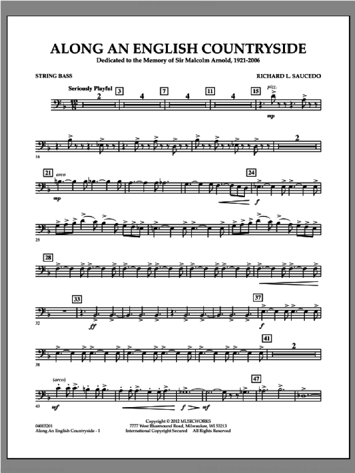 Along an English Countryside sheet music for concert band (string bass) by Richard L. Saucedo, classical score, intermediate skill level