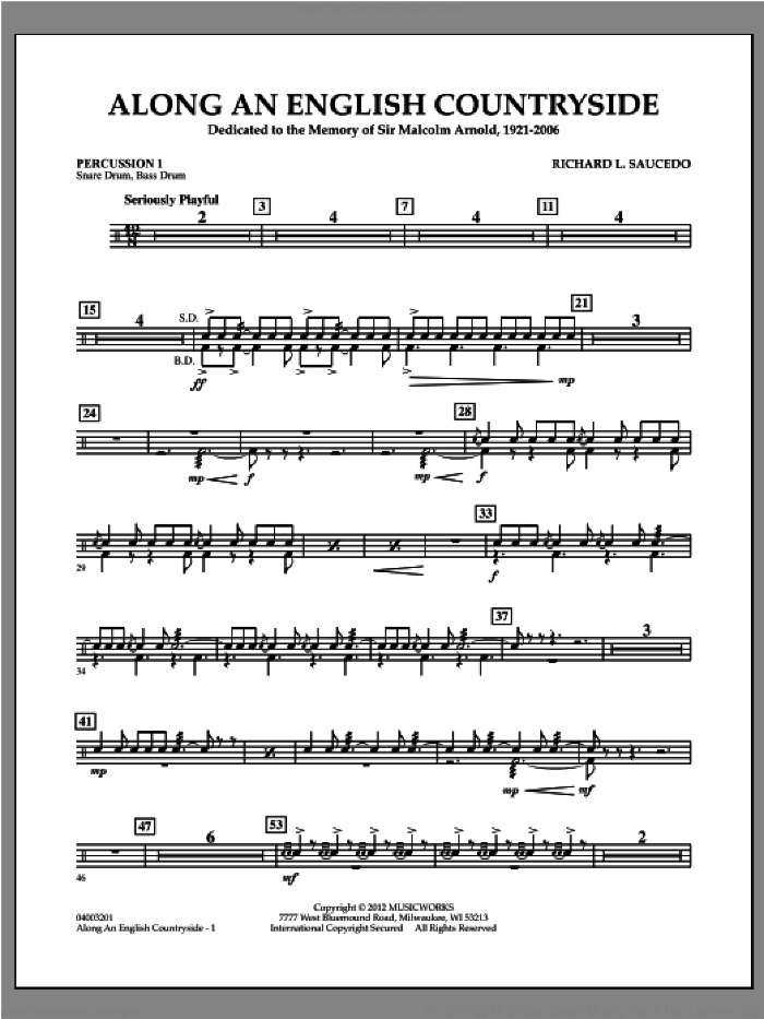Along an English Countryside sheet music for concert band (percussion 1) by Richard L. Saucedo, classical score, intermediate skill level