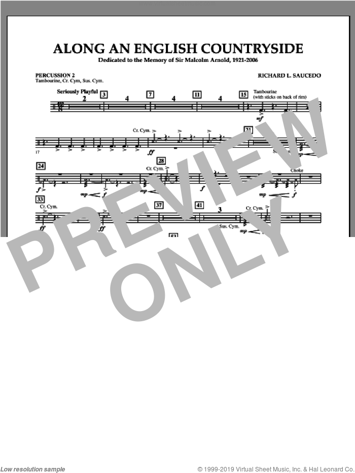 Along an English Countryside sheet music for concert band (percussion 2) by Richard L. Saucedo, classical score, intermediate skill level