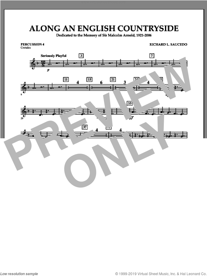 Along an English Countryside sheet music for concert band (percussion 4) by Richard L. Saucedo, classical score, intermediate skill level