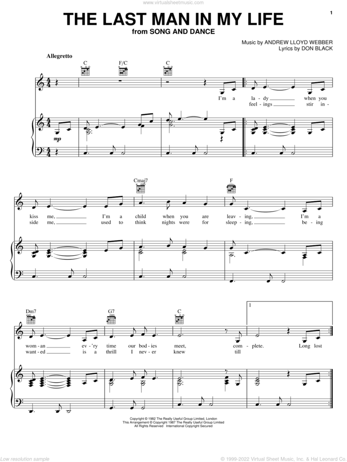 The Last Man In My Life sheet music for voice, piano or guitar by Andrew Lloyd Webber, Song And Dance (Musical) and Don Black, intermediate skill level