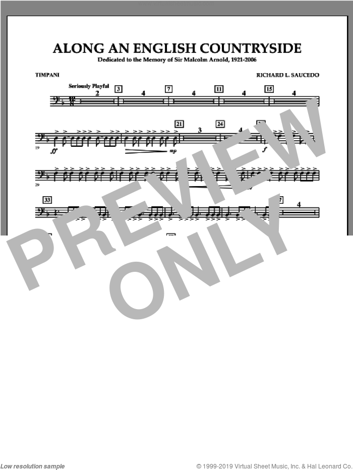Along an English Countryside sheet music for concert band (timpani) by Richard L. Saucedo, classical score, intermediate skill level