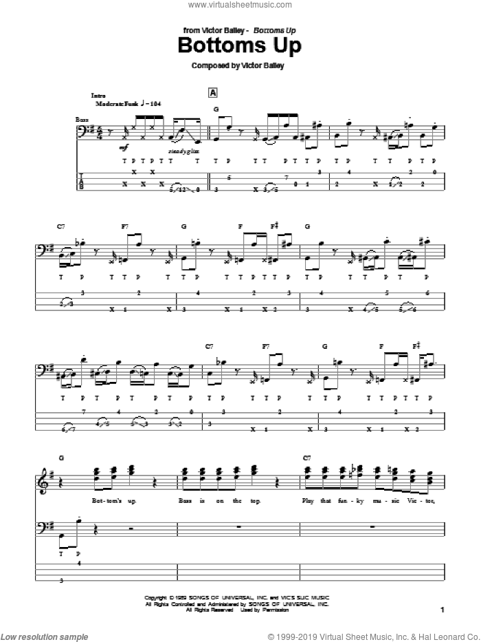 Bottoms Up sheet music for bass (tablature) (bass guitar) by Victor Bailey, intermediate skill level