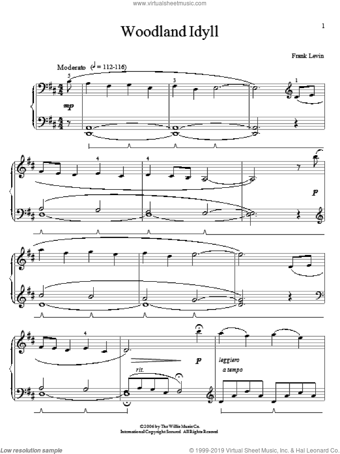 Woodland Idyll sheet music for piano solo (elementary) by Frank Levin, classical score, beginner piano (elementary)