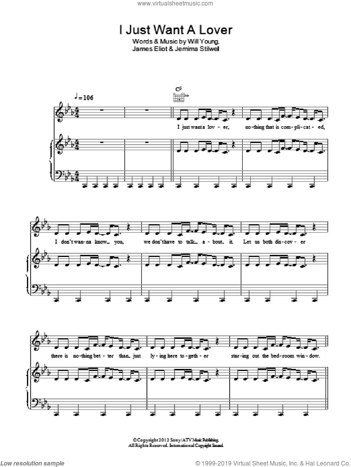 I Just Want A Lover sheet music for voice, piano or guitar by Will Young, James Eliot and Jemima Stilwell, intermediate skill level
