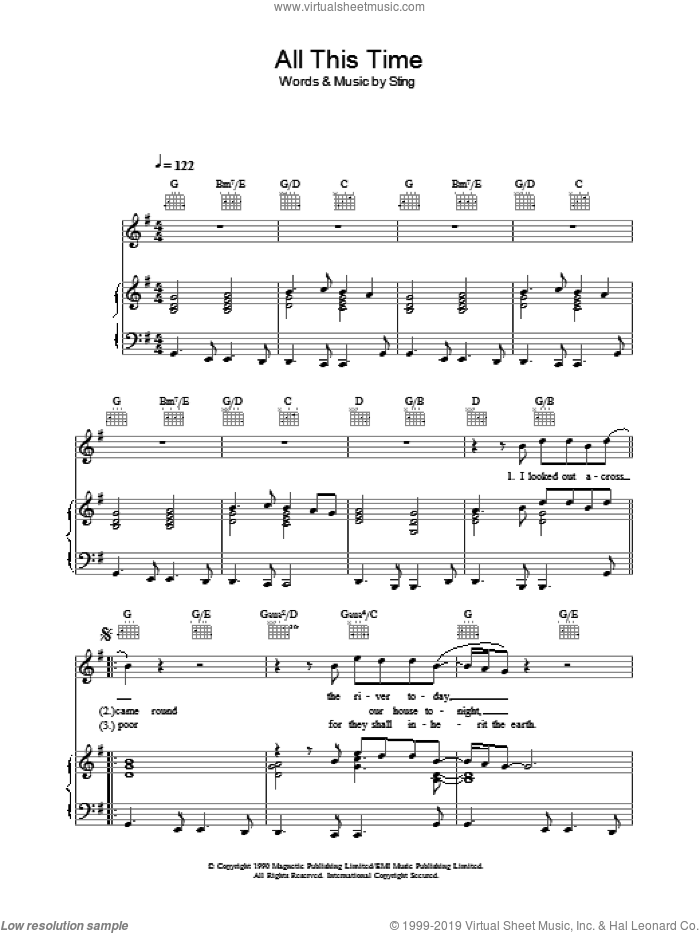 All This Time sheet music for voice, piano or guitar by Sting, intermediate skill level