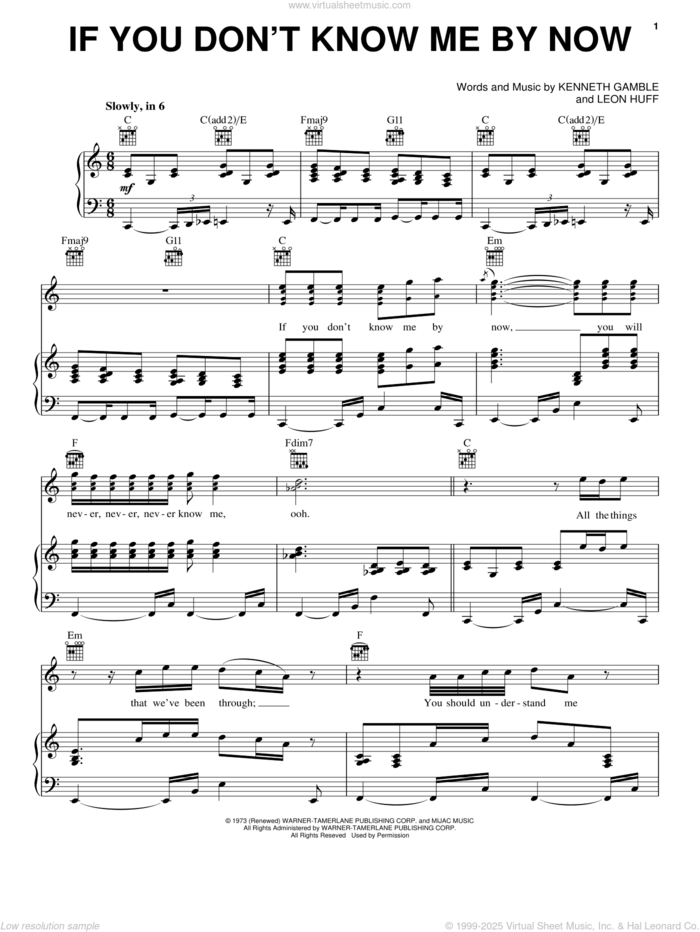 If You Don't Know Me By Now sheet music for voice, piano or guitar by Simply Red, Harold Melvin & The Blue Notes, Kenneth Gamble and Leon Huff, intermediate skill level