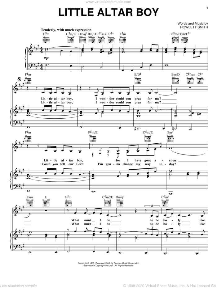 Little Altar Boy sheet music for voice, piano or guitar by Carpenters and Howlett Smith, intermediate skill level