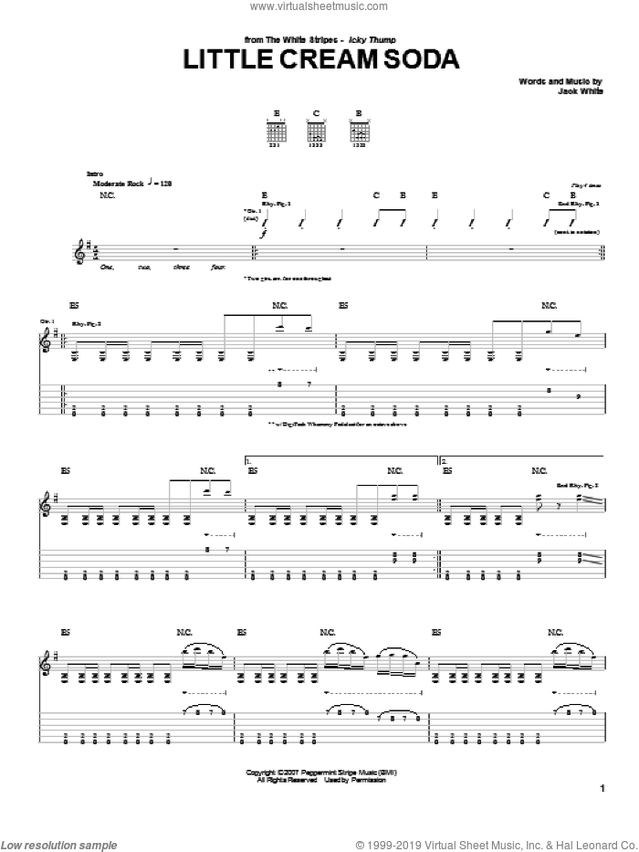 Little Cream Soda sheet music for guitar (tablature) by The White Stripes and Jack White, intermediate skill level