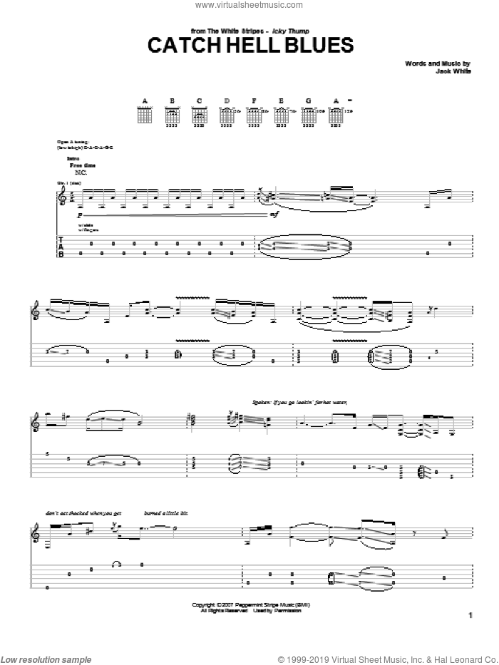 Catch Hell Blues sheet music for guitar (tablature) by The White Stripes and Jack White, intermediate skill level