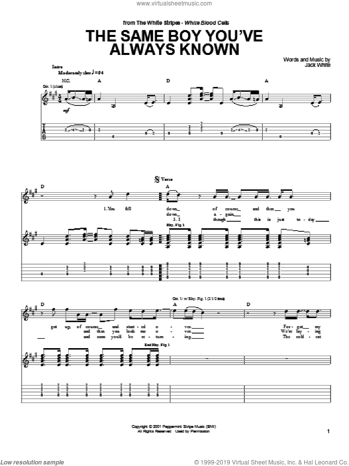 The Same Boy You've Always Known sheet music for guitar (tablature) by The White Stripes and Jack White, intermediate skill level