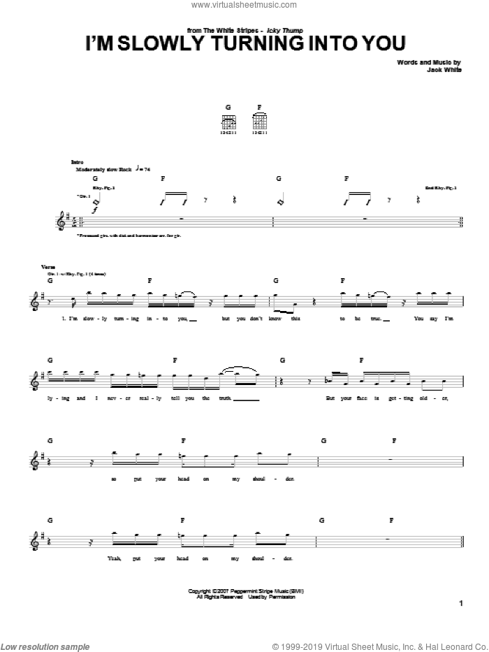 I'm Slowly Turning Into You sheet music for guitar (tablature) by The White Stripes and Jack White, intermediate skill level