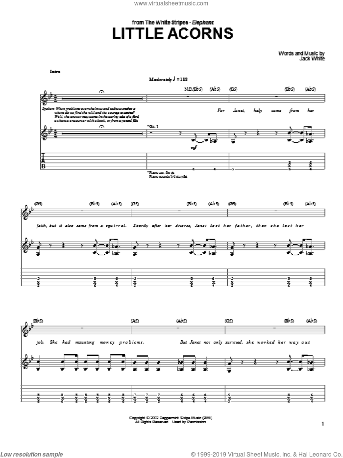 Little Acorns sheet music for guitar (tablature) by The White Stripes and Jack White, intermediate skill level